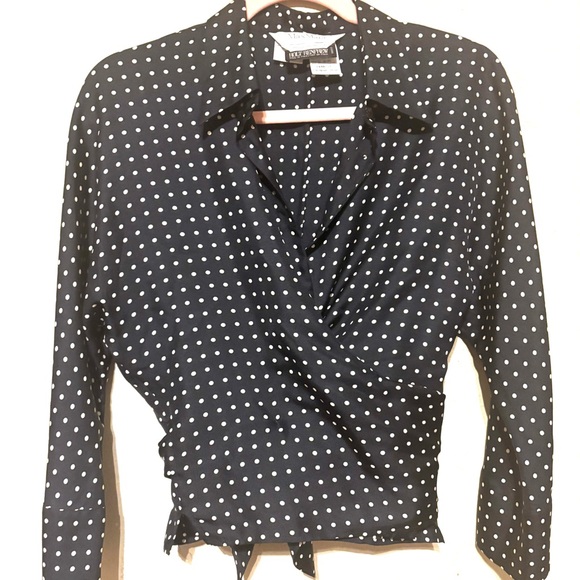 MaxMara Silk Polka Dot Wrap Blouse Black White V-neck Size Large - Picture 6 of 10